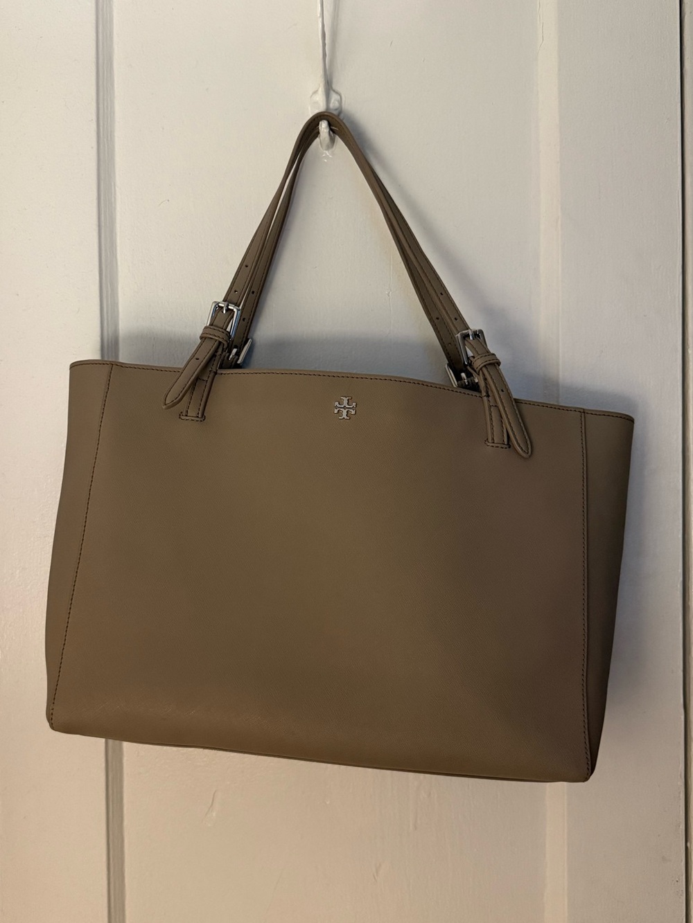 Tory Burch Taupe Leather Double-Handle Tote